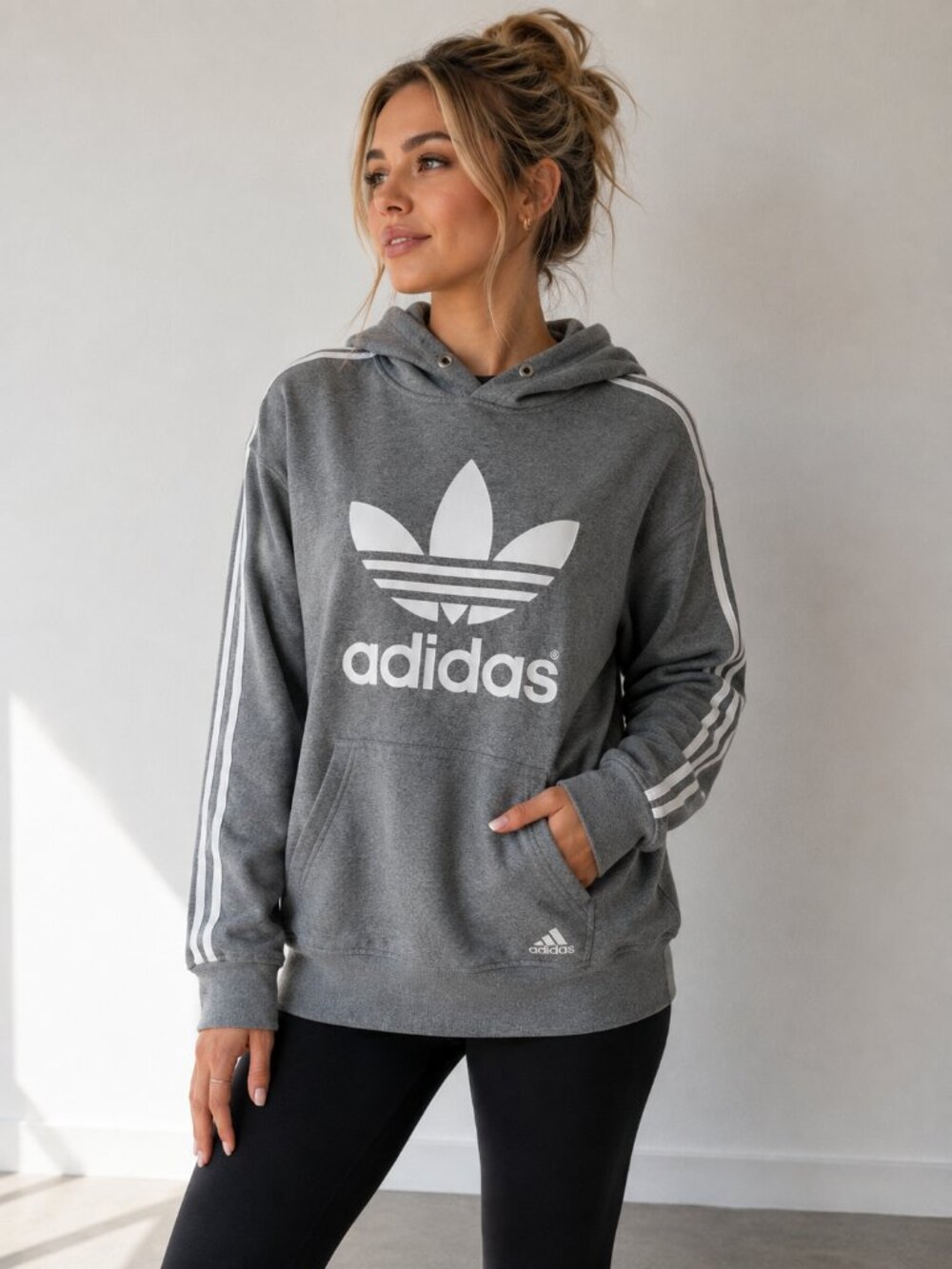 Adidas Originals XXL Trefoil Hoodie Gray 3 Stripe Pullover Streetwear Athleisure